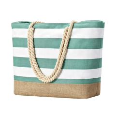 Striped Beach Tote Bag With Rope Handles