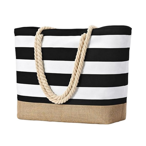 Striped Beach Tote Bag With Rope Handles