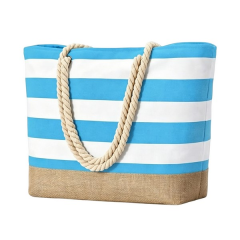 Striped Beach Tote Bag With Rope Handles
