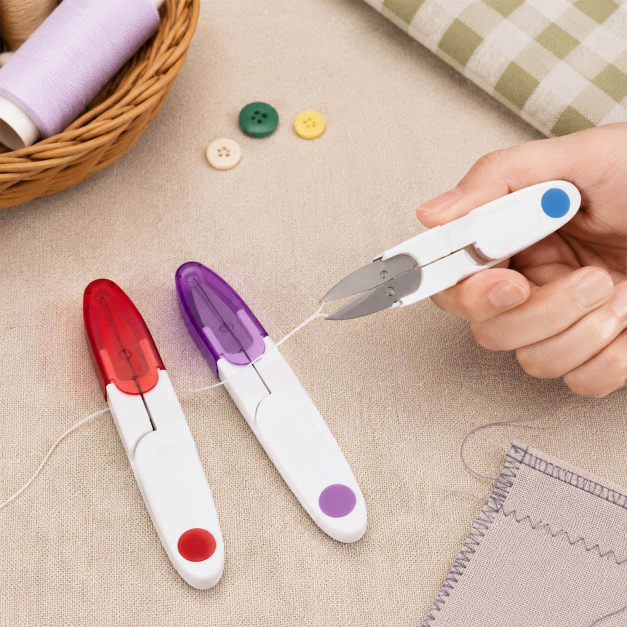U-Shaped Spring Loaded Thread Snips With Safety Cover
