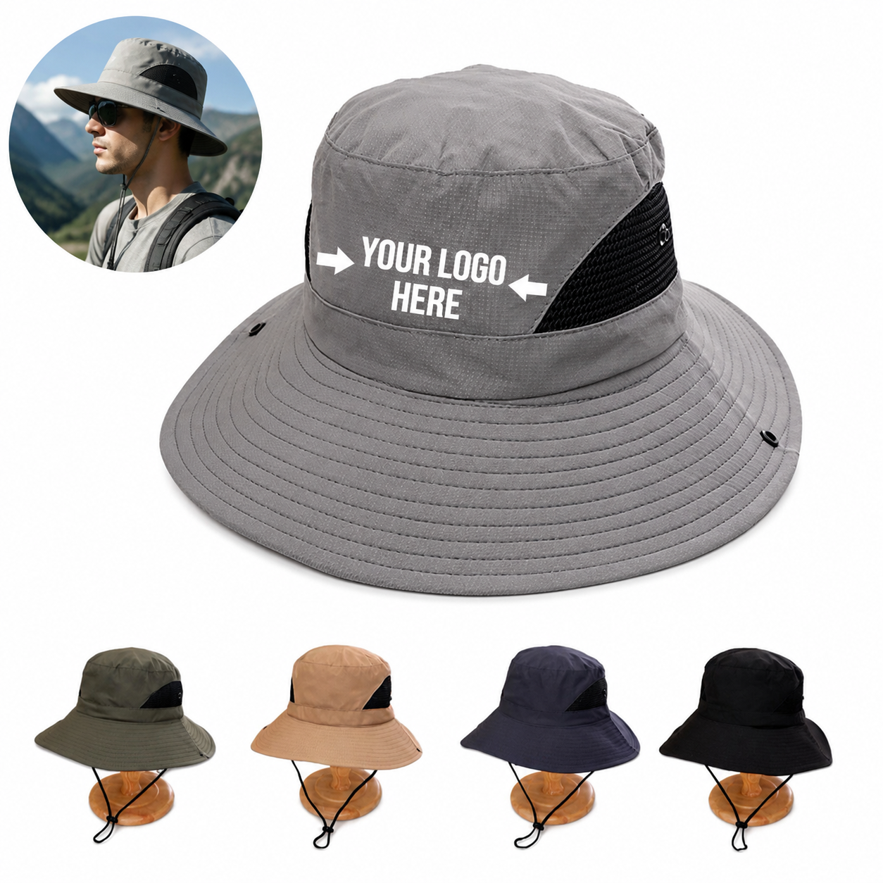 UPF Sun Protection Bucket Hat with Mesh Panel