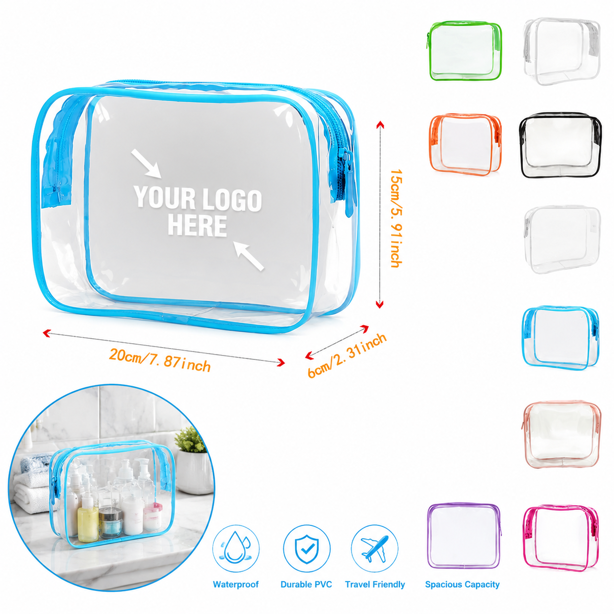 Waterproof Clear PVC Toiletry Organizer Bag