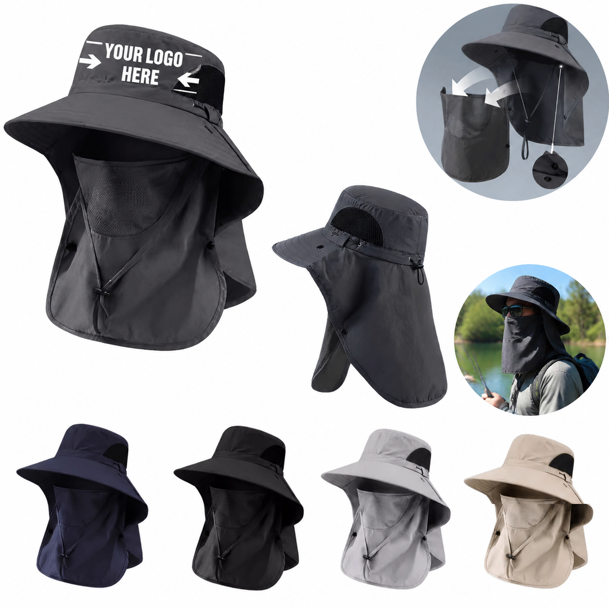 Wide Brim Fishing Hat with Removable Face and Neck Cover