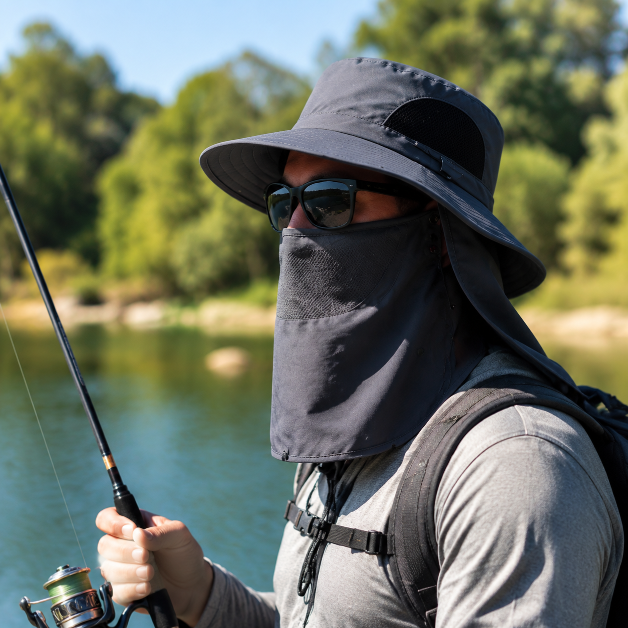 Wide Brim Fishing Hat with Removable Face and Neck Cover