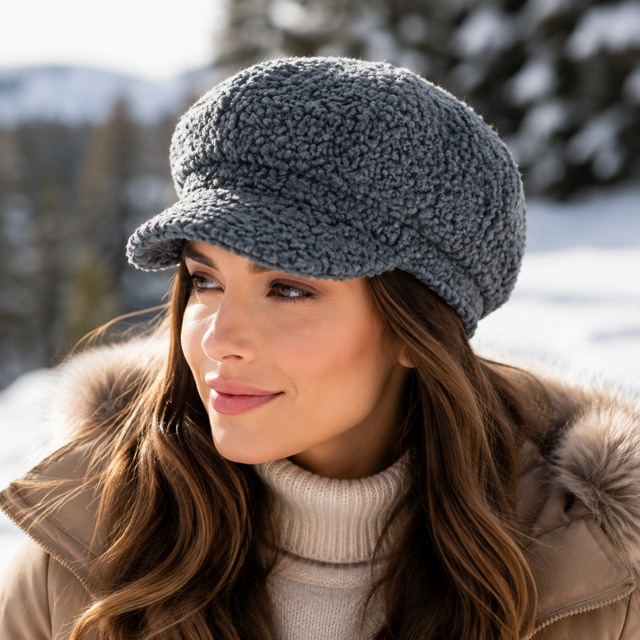 Winter Octagonal Warm Cap with Plush Fabric