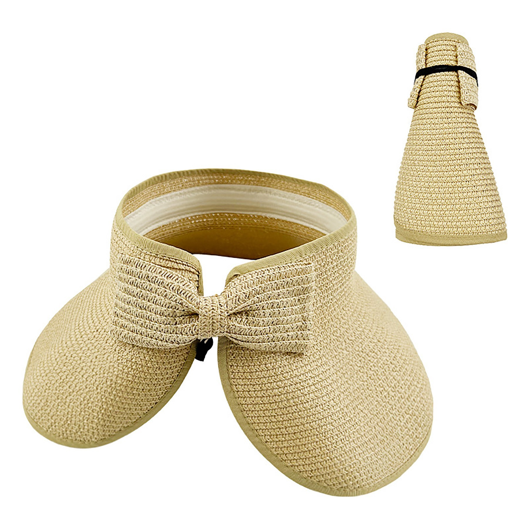 Women's Roll Up Wide Brim Foldable Straw Sun Hat