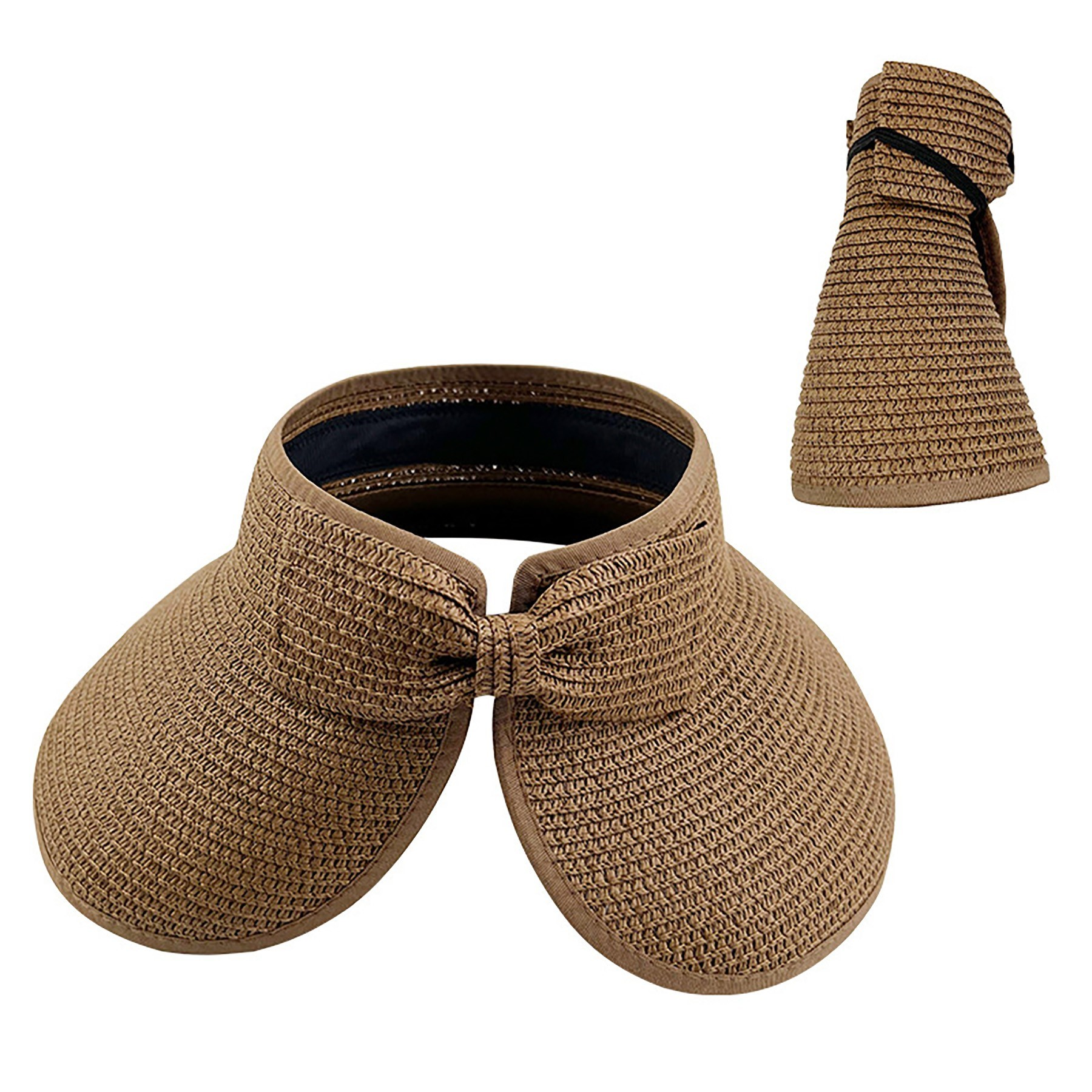 Women's Roll Up Wide Brim Foldable Straw Sun Hat