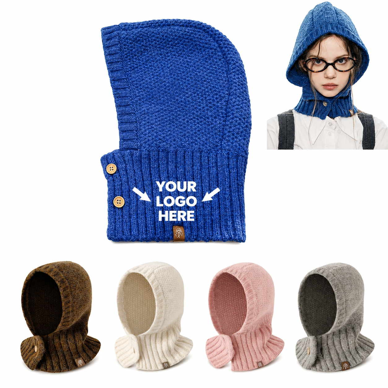 Women’s Winter Knit Balaclava Hood with Neck Warmer