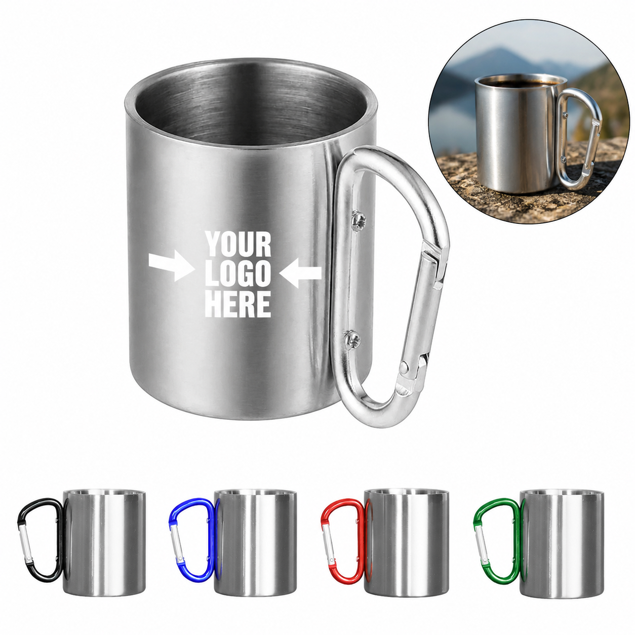 10 Oz. Stainless Steel Carabiner Handle Camping Mug