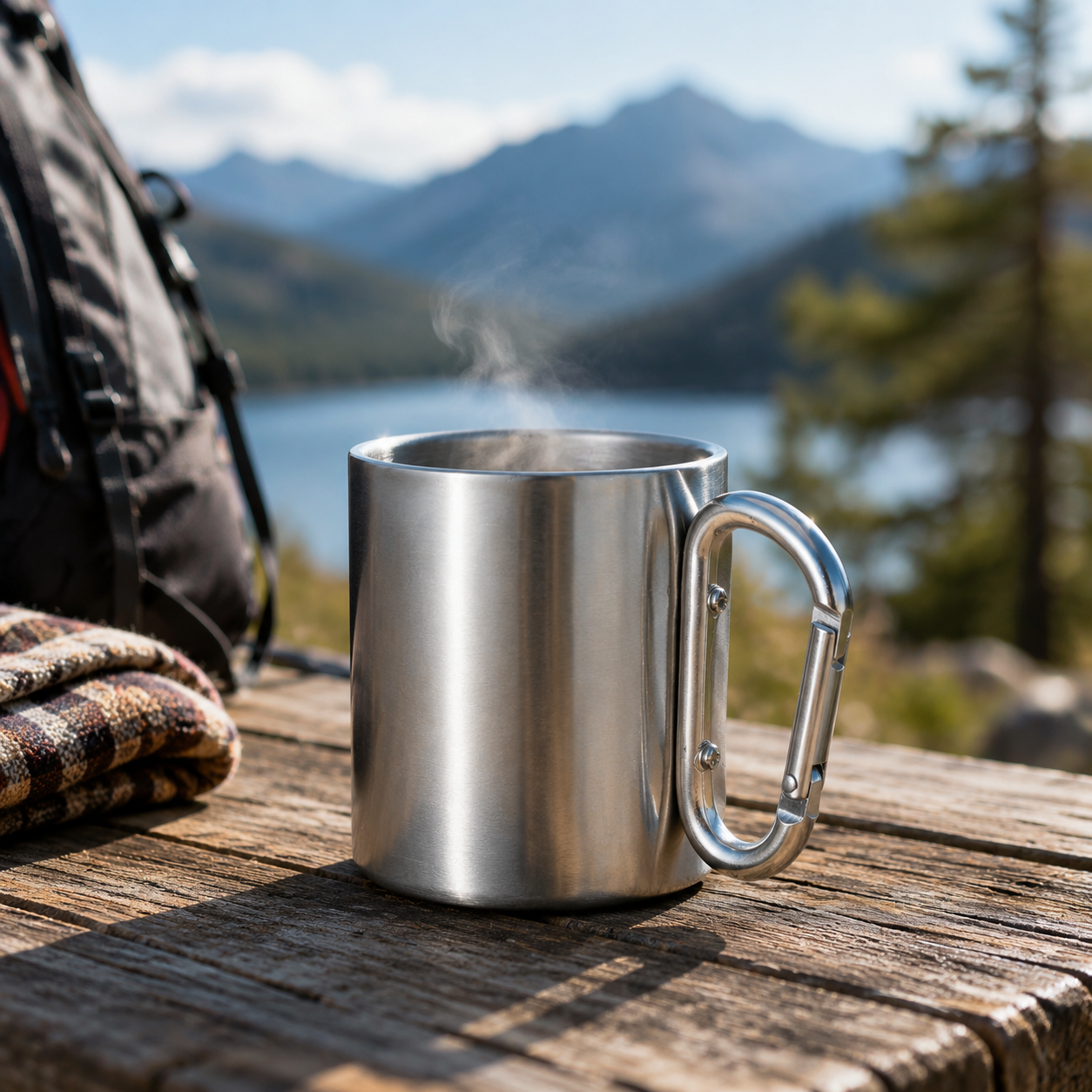 10 Oz. Stainless Steel Carabiner Handle Camping Mug