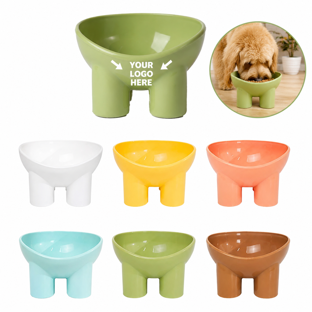 13 OZ Elephant Leg Neck Tall Slanted Elevated Pet Feeding Bowl