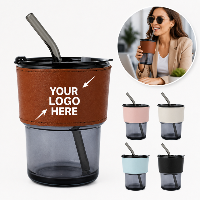 15 Oz Glass Travel Tumbler With Straw And Lid