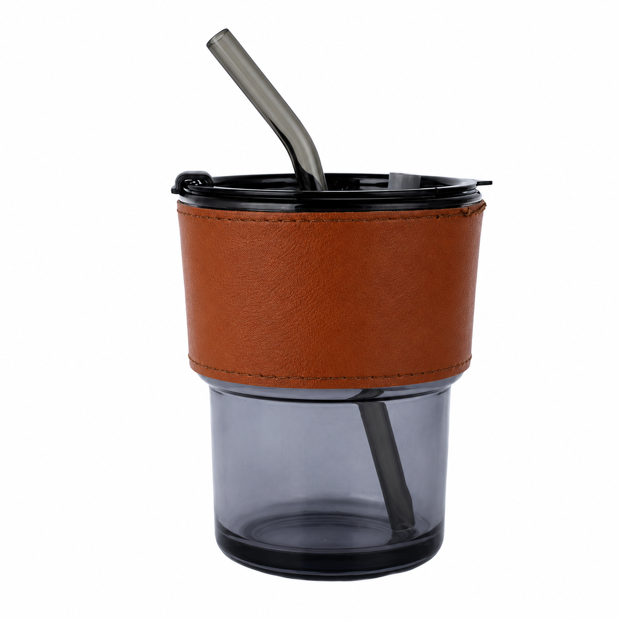 15 Oz Glass Travel Tumbler With Straw And Lid