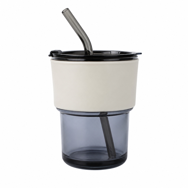 15 Oz Glass Travel Tumbler With Straw And Lid