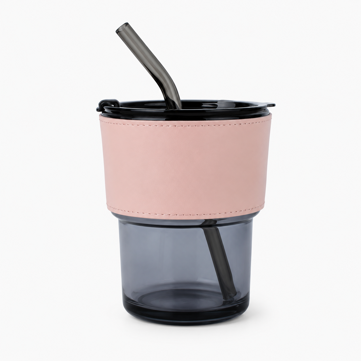 15 Oz Glass Travel Tumbler With Straw And Lid