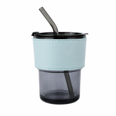 15 Oz Glass Travel Tumbler With Straw And Lid