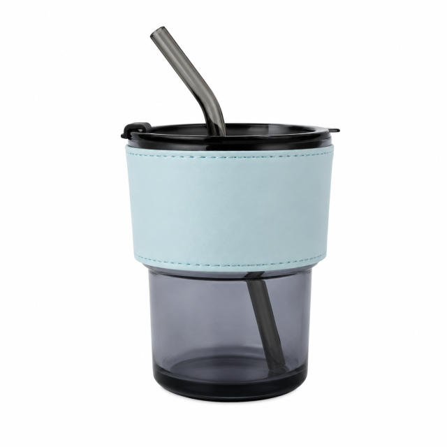 15 Oz Glass Travel Tumbler With Straw And Lid