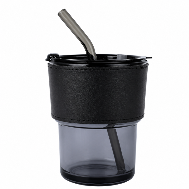 15 Oz Glass Travel Tumbler With Straw And Lid