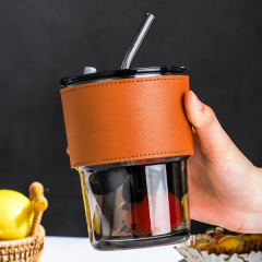 15 Oz Glass Travel Tumbler With Straw And Lid