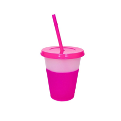 16 Oz Color-Changing Plastic Cup With Lid And Straw