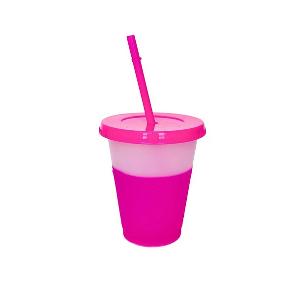 16 Oz Color-Changing Plastic Cup With Lid And Straw