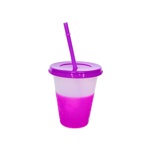 16 Oz Color-Changing Plastic Cup With Lid And Straw