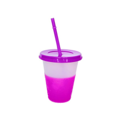 16 Oz Color-Changing Plastic Cup With Lid And Straw