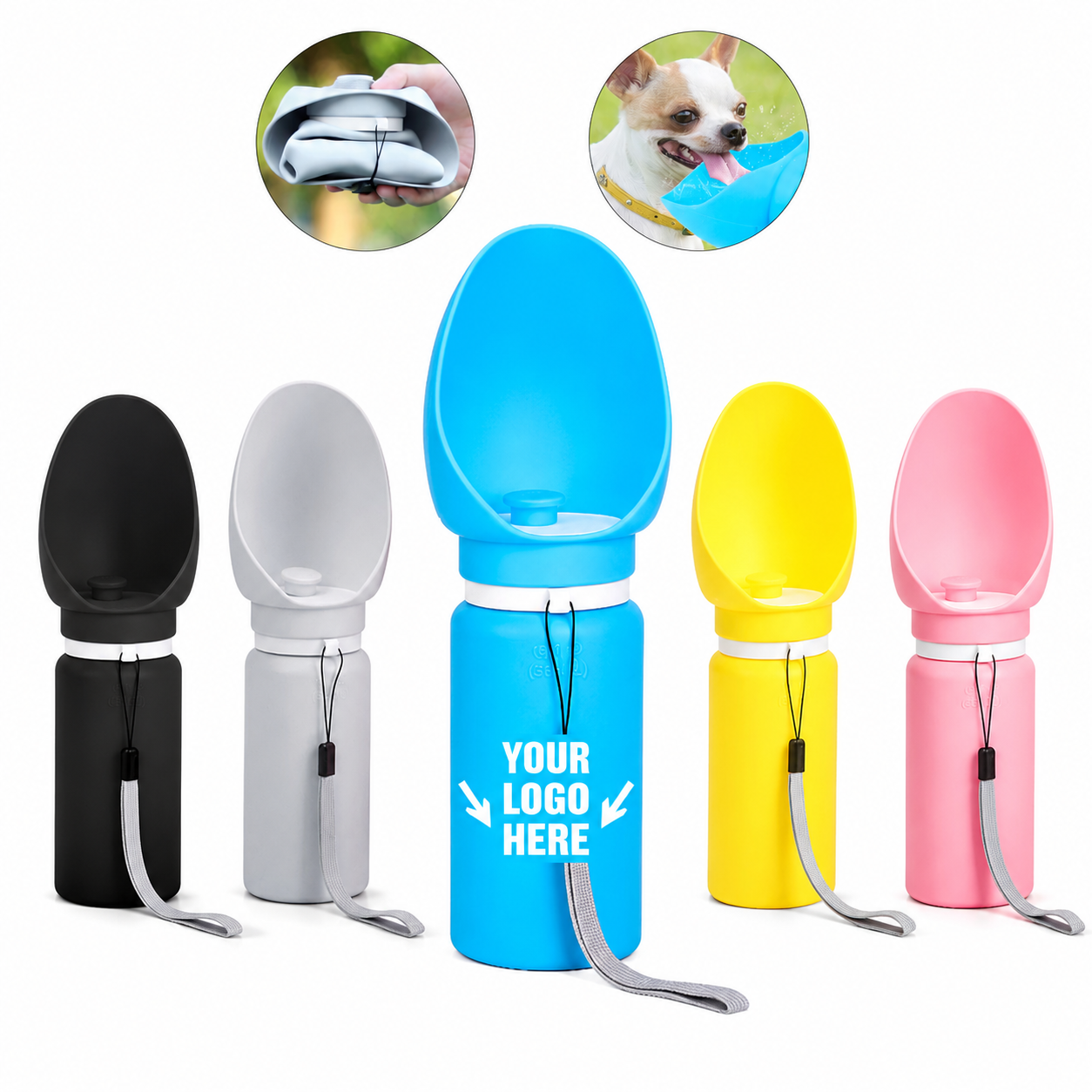 18oz Foldable Pet Outdoor Water Bottle with Clip Bowl