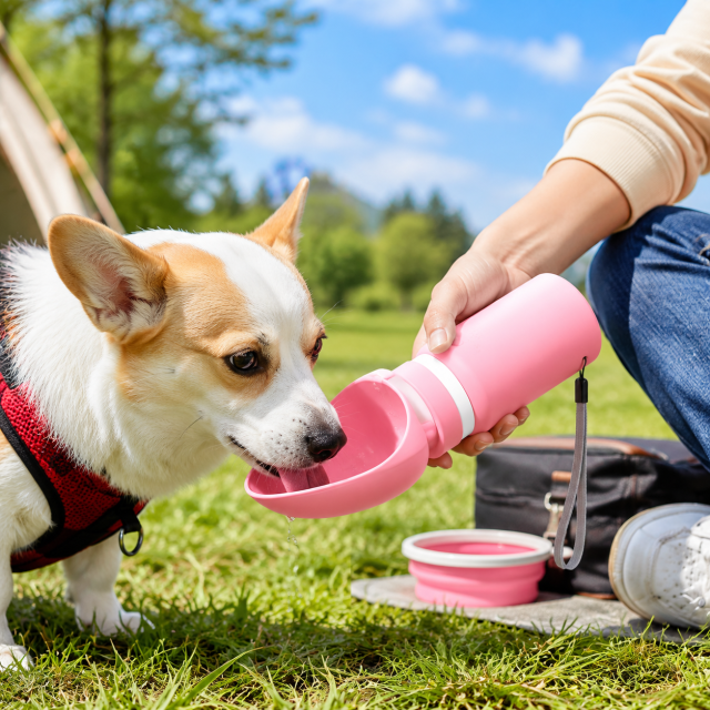 18oz Foldable Pet Outdoor Water Bottle with Clip Bowl