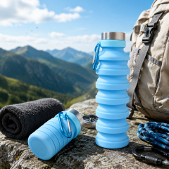 18oz Silicone Collapsible Sports Water Bottle with Carabiner Clip