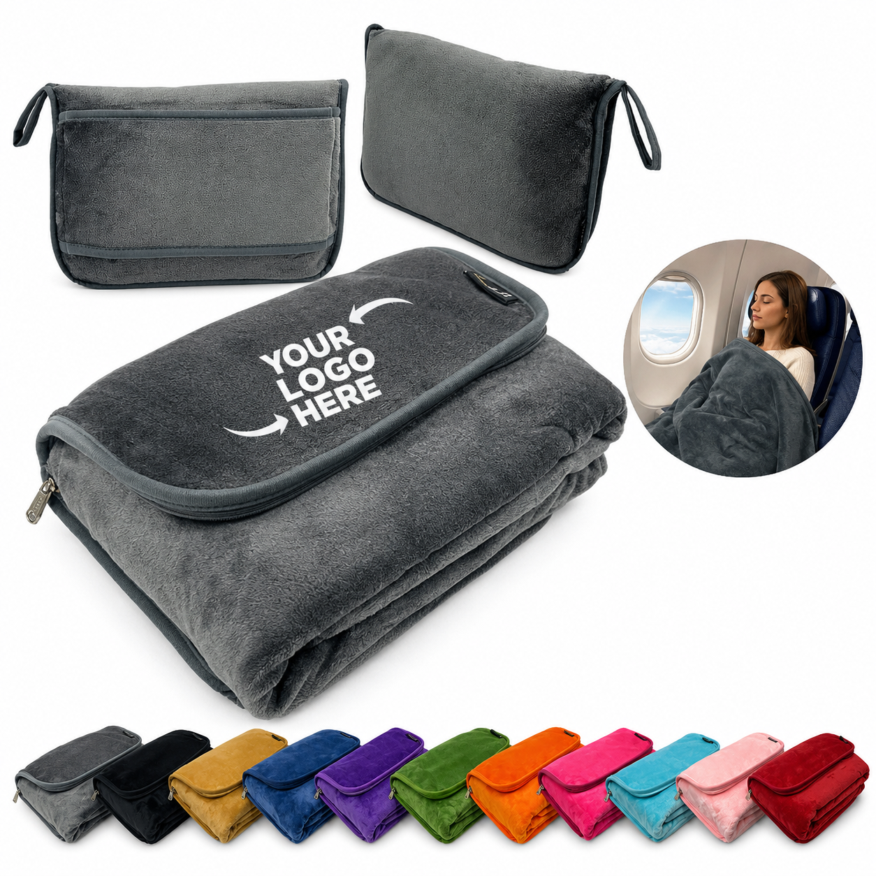 2-In-1 Flannel Travel Blanket With Storage Pouch