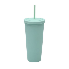 24 Oz Double-Layer Plastic Tumbler With Lid And Straw