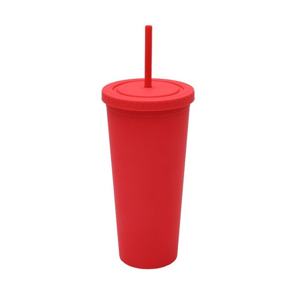 24 Oz Double-Layer Plastic Tumbler With Lid And Straw