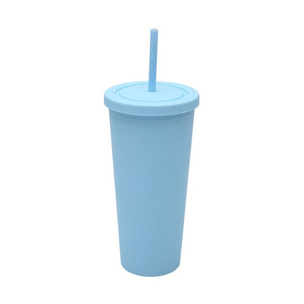 24 Oz Double-Layer Plastic Tumbler With Lid And Straw