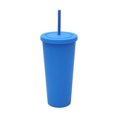 24 Oz Double-Layer Plastic Tumbler With Lid And Straw