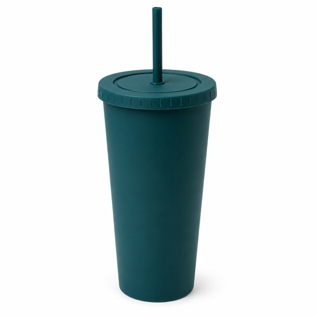 24 Oz Double-Layer Plastic Tumbler With Lid And Straw