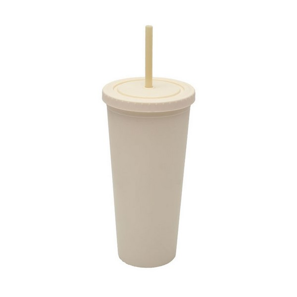 24 Oz Double-Layer Plastic Tumbler With Lid And Straw