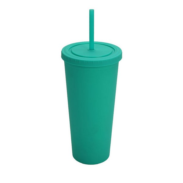 24 Oz Double-Layer Plastic Tumbler With Lid And Straw
