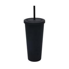 24 Oz Double-Layer Plastic Tumbler With Lid And Straw