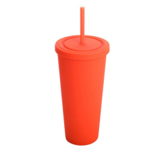 24 Oz Double-Layer Plastic Tumbler With Lid And Straw