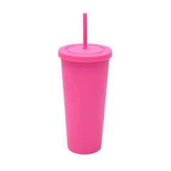 24 Oz Double-Layer Plastic Tumbler With Lid And Straw