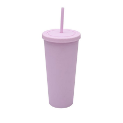 24 Oz Double-Layer Plastic Tumbler With Lid And Straw