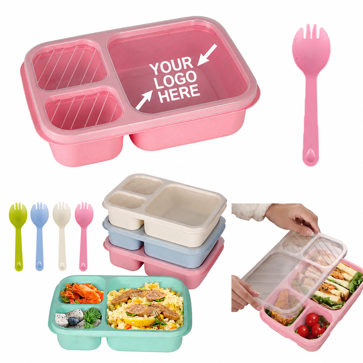 3-Compartment Eco Wheat Straw Bento Lunch Box