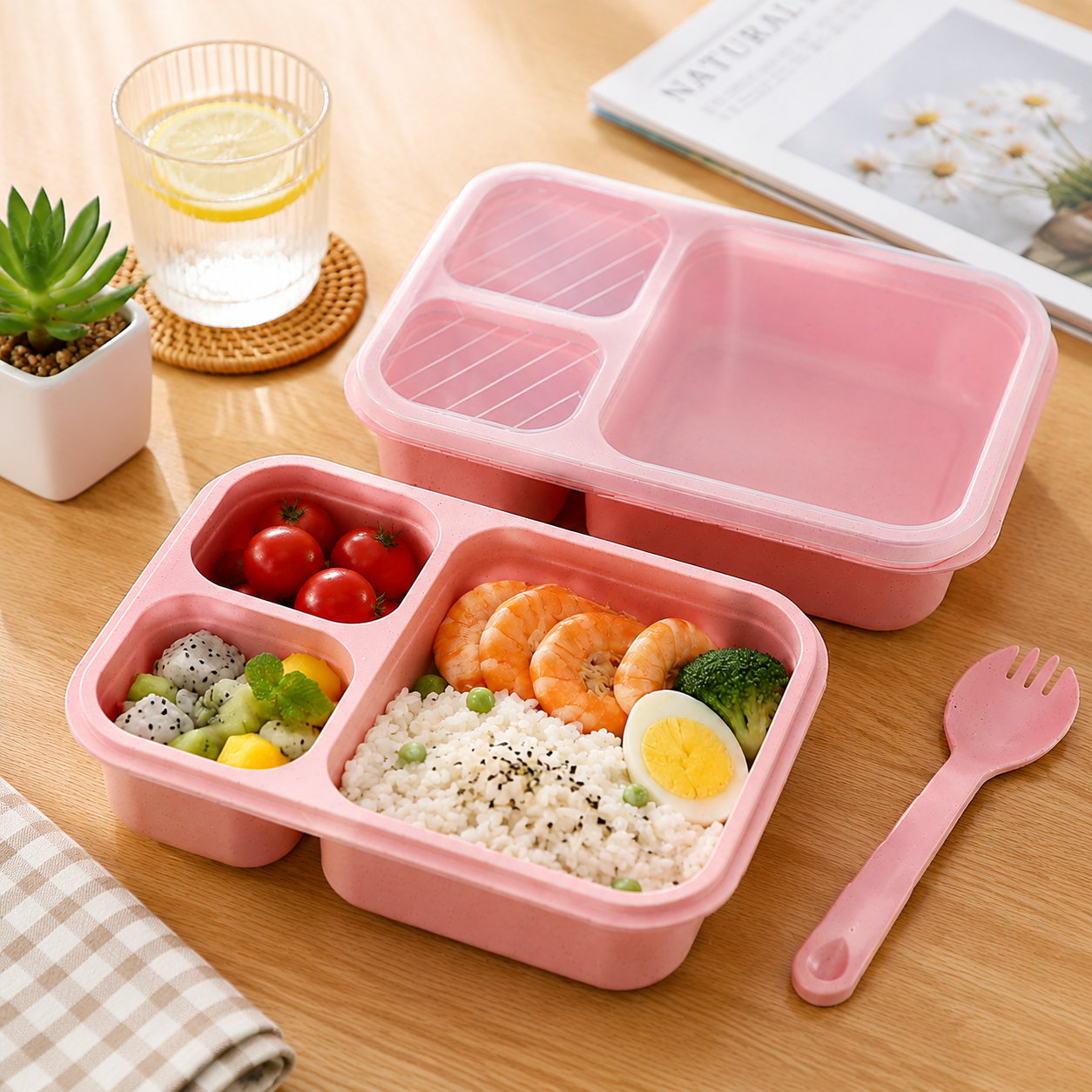3-Compartment Eco Wheat Straw Bento Lunch Box