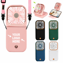 3-in-1 Foldable Mini Fan Power Bank with Phone Stand & Lanyard