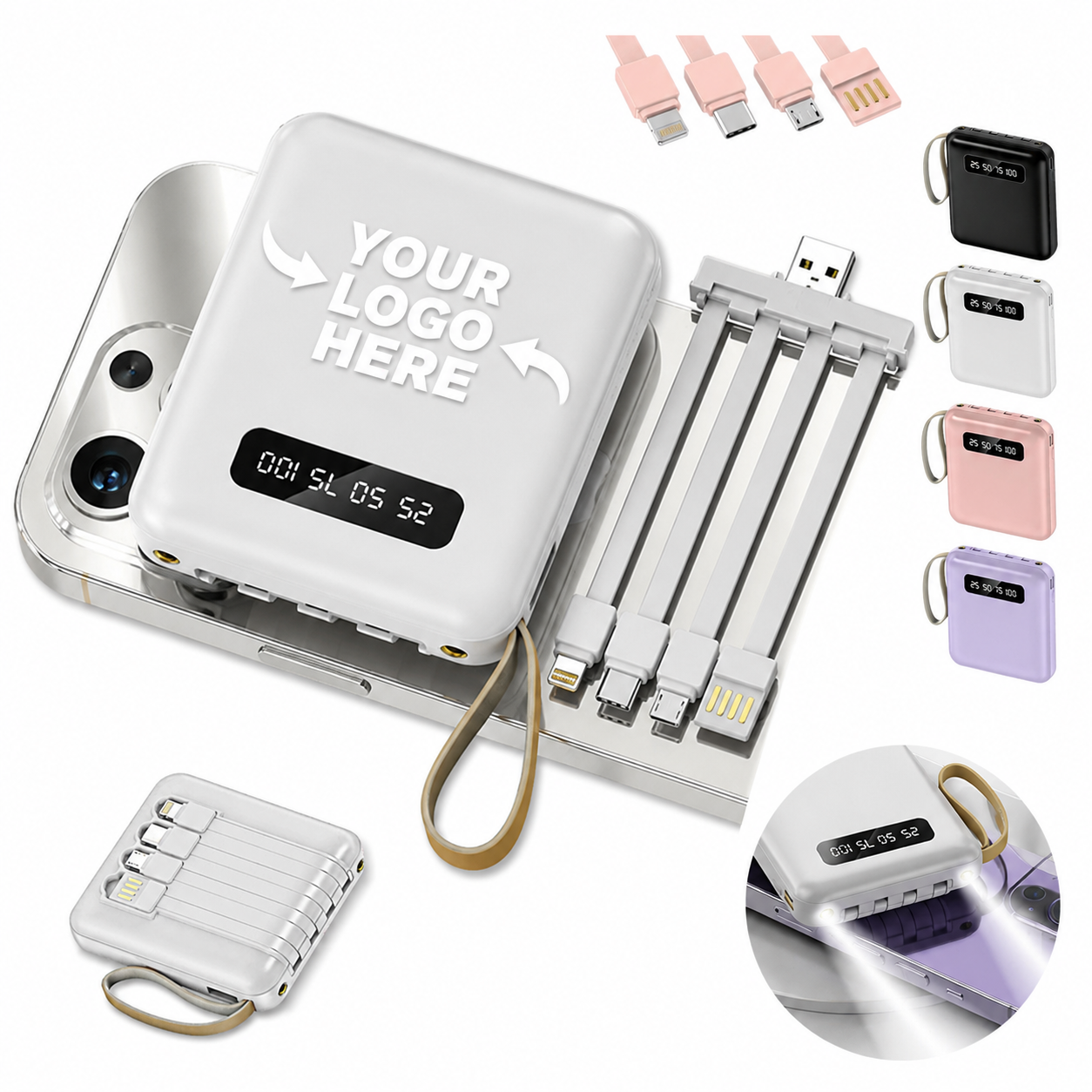 5000mAh Mini Multi Cable Power Bank With Detachable Charging Cables
