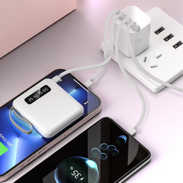 5000mAh Mini Multi Cable Power Bank With Detachable Charging Cables