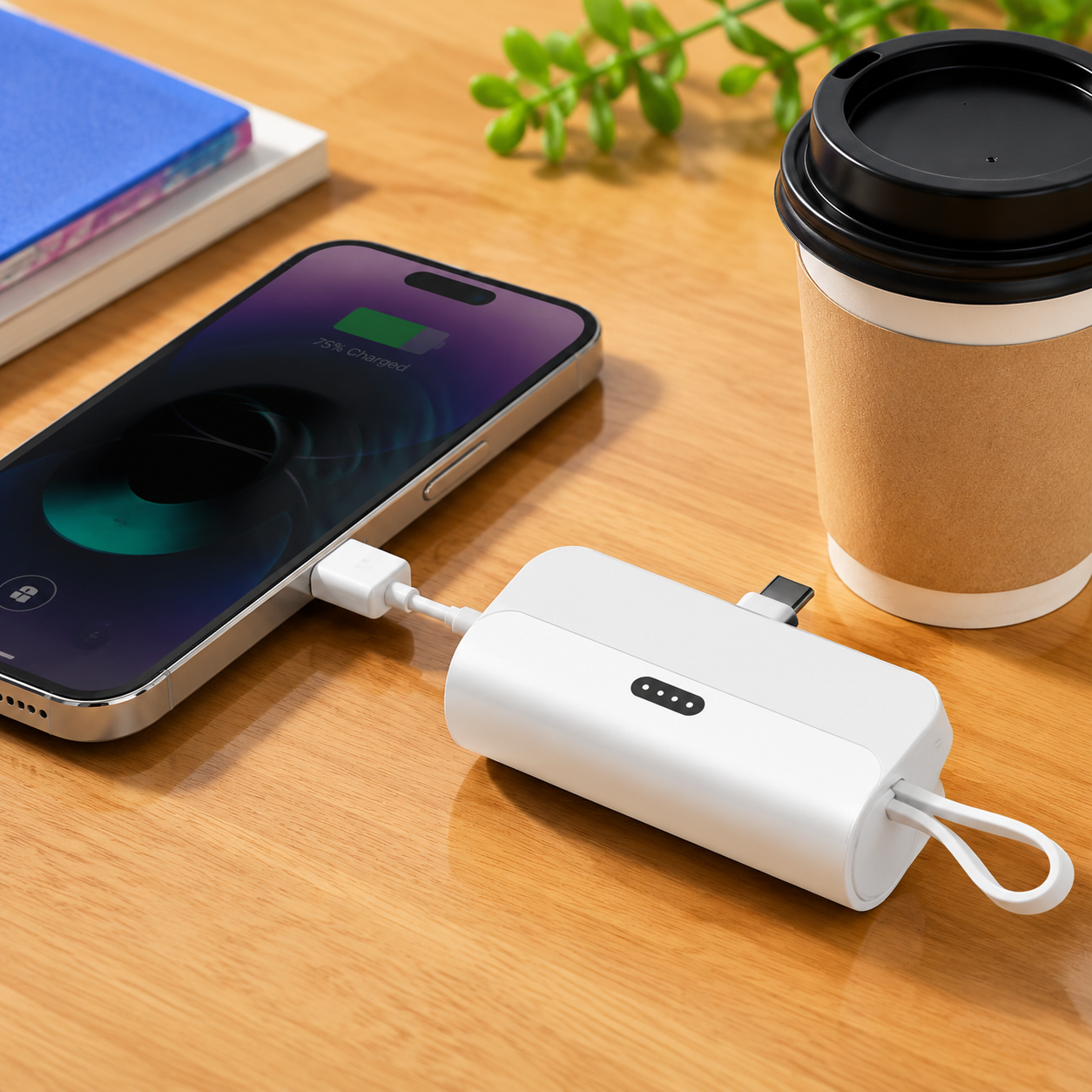 5000mAh Portable Mini Power Bank With Dual Built-In Cables