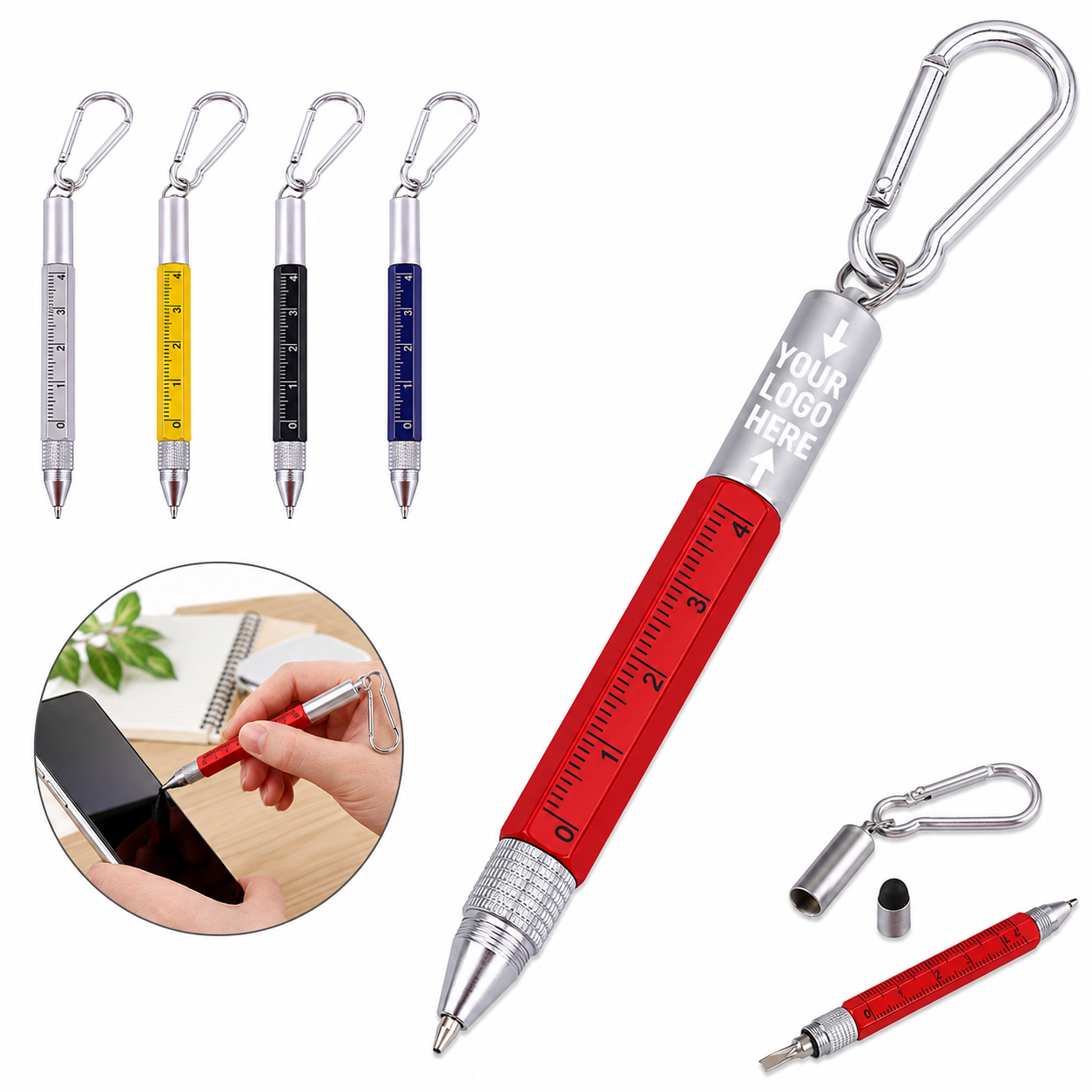 6-in-1 Metal Carabiner Multi-Tool Pen