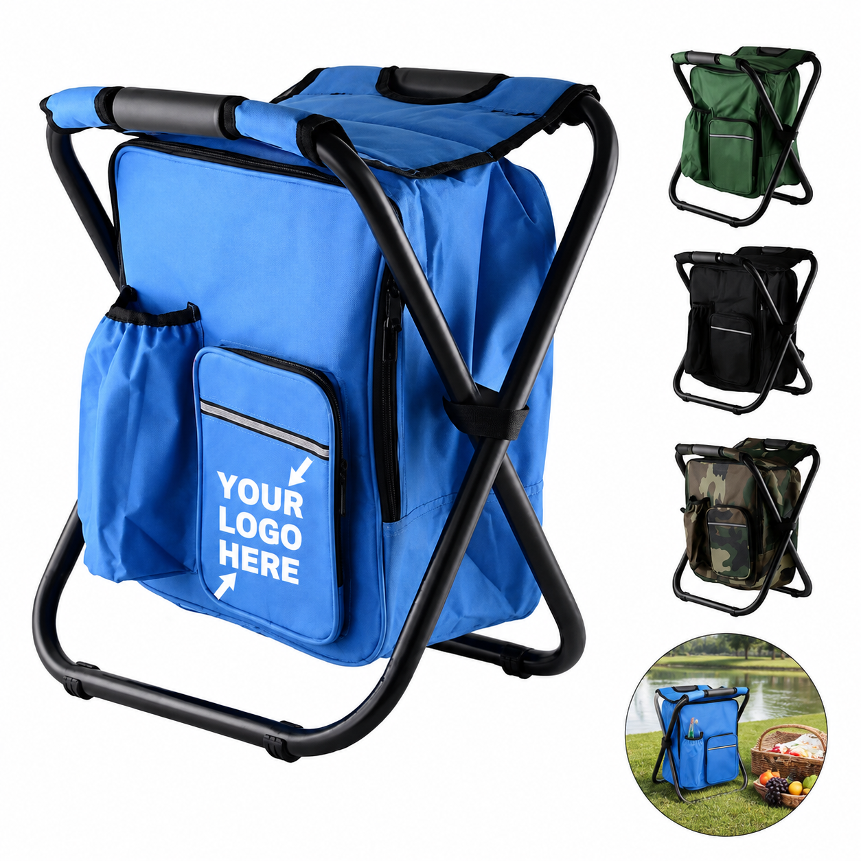 600D Oxford Folding Stool Backpack Cooler Bag
